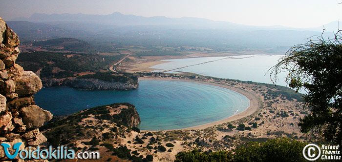 Voidokilia beach landscape, view from Paliokastro